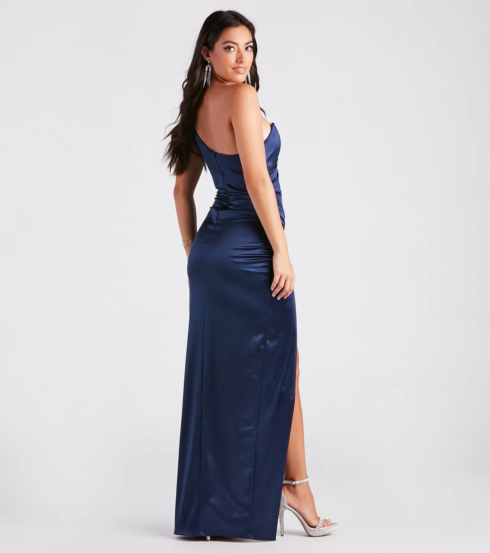 Isla Satin One-Shoulder Wrap Dress